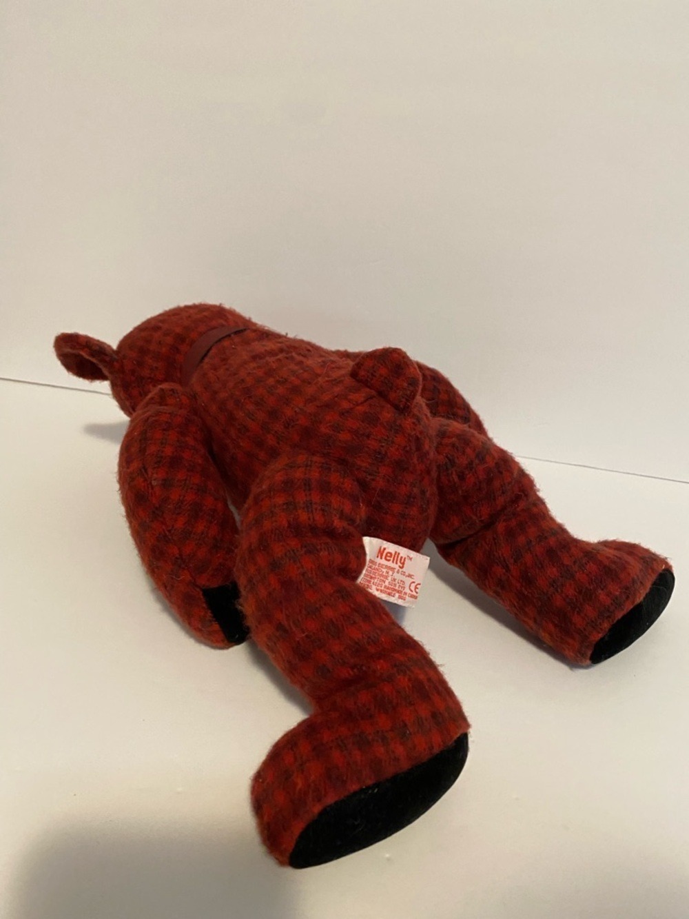 Vintage Russ Berrie Nelly 13" Plush Teddy Bear Flannel Red & Black Plaid #4820 - Picture 4 of 6